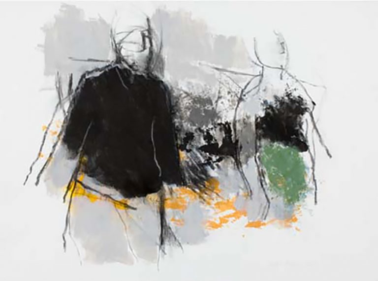 Two figures in a landscape 2005 charcoal and acrylic on paper 57 x 76 cm