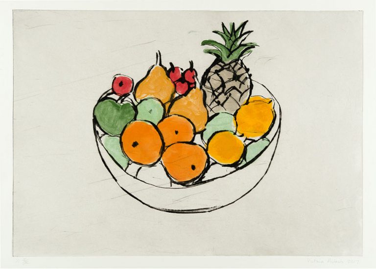 Still life with fruit 2017 drypoint on Chinese paper 60 x 80 cm
