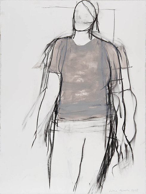 Figure walking 2008 acrylic and charcoal on paper 76 x 57 cm